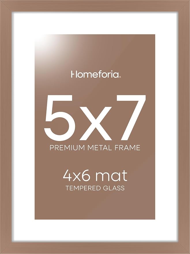 Homeforia 5x7 Picture Frame Mocha, High End Metal 5 x 7 Mocha Frames with Mat 4 x 6 for Art, 5x7 Desk Frame Matted to 4x6 inch Photo, 5 by 7 Wall or Tabletop Frames, Tempered Glass, Wall Kit, Set of 2