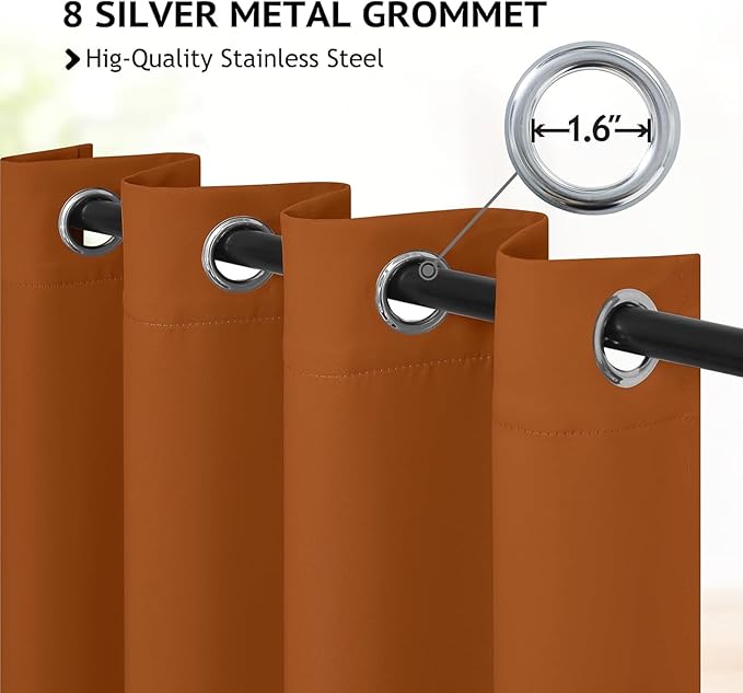 COSVIYA Grommet Blackout Room Darkening Brunt Orange Curtains 36 inch Length,Thick Polyester Light Blocking Insulated Thermal Curtain Drapes for Bedroom/Living Room,2 Panels,52x36 inches