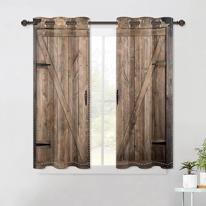 Rustic Curtains Vintage Wood Barn Door Old Garage Door American Native Country Farmhouse Farm Style Rural Art Architecture Living Room Bedroom Window Drapes Treatment,21x63 inch,2 Panels