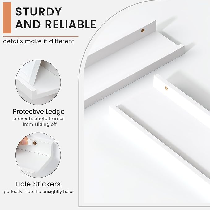 FLYJOE Floating Picture Ledge Shelves for Wall Set of 4, 24 Inch Wall Shelves with Lip Long Large Nursery Book Shelf for Toys Storage Kids Bookshelf Wall Mounted Living Room Bedroom Decor Frames