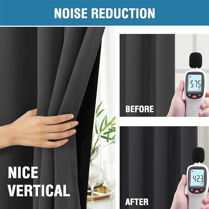 H.VERSAILTEX 100% Blackout Curtains for Bedroom with Black Liner Full Room Darkening Curtains Thermal Insulated Back Tab/Rod Pocket Window Drapes for Living Room, 2 Panel, 42 x 84 Inch, Charcoal Grey