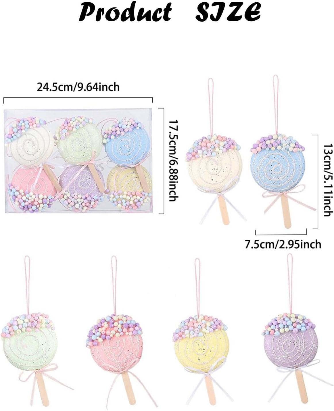 Lollipop Party Decorations Ornaments,6pcs Hanging Christmas Tree Lollipop Ornaments, Macaron Color Mini Dessert Lollipop Pendant Set for Xmas New Year Birthday Home Party Supplies (Lollipop)