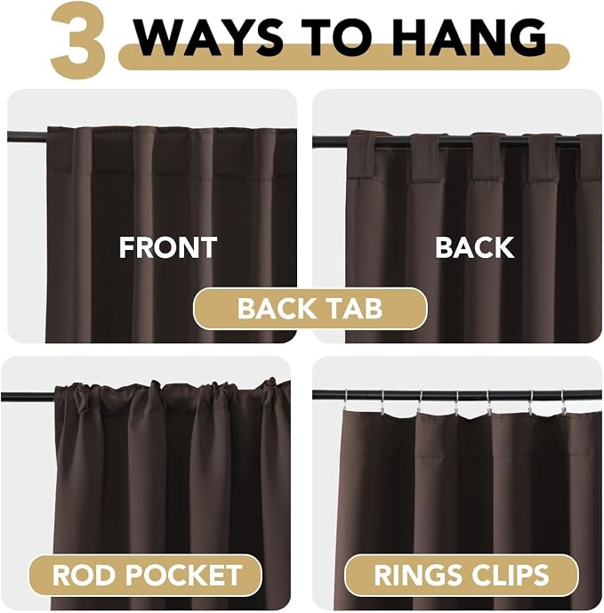 H.VERSAILTEX Blackout Curtains Thermal Insulated Window Treatment Panels Room Darkening Blackout Drapes for Living Room Back Tab/Rod Pocket Bedroom Draperies, 52 x 90 Inch, Chocolate Brown, 2 Panels