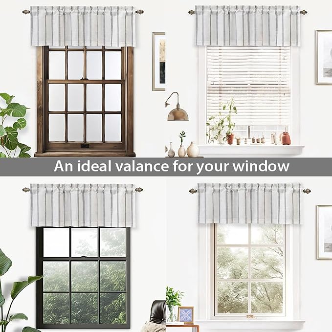 DriftAway Farmhouse Linen Lined Valance Double Layer Thermal Insulated Room Darkening Blackout Window Valances 3 Inch Rod Pocket Vertical Striped Kitchen Valance for Bathroom Single 52 x 14 Inch Gray