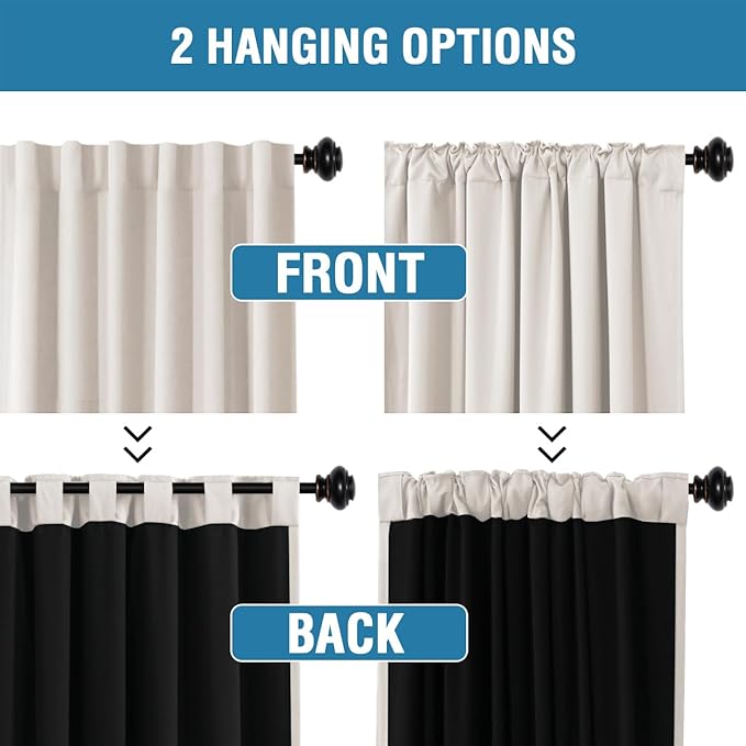 H.VERSAILTEX 100% Blackout Curtains for Bedroom with Black Liner Full Room Darkening Curtain 84 Inch Long Thermal Insulated Back Tab/Rod Pocket Window Treatment Drapes for Living Room, 2 Panels, Fog