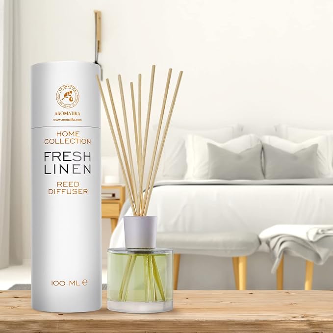 Reed Diffuser Fresh Linen 3.4 Fl Oz (100ml) - Fragrance Oil Reed Diffuser with Rattan Sticks - Room Freshener - Relaxation Fragrance - Scented Diffusers - Fragrance