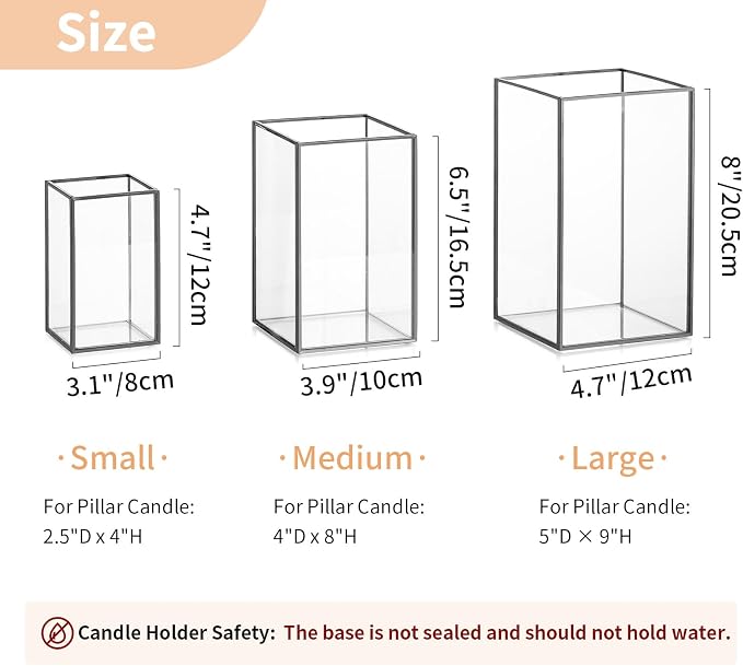 NUPTIO Glass Hurricane Candle Holder: 3 Pcs Black Lanterns Geometric Pillar Candles Holder Decorative Lantern Centerpiece for Outdoor & Indoor Halloween Holiday Fireplace Decor 8.1 & 6.5 & 4.7 inch | Decorative Lantern Centerpiece for Outdoor Indoor Ha...