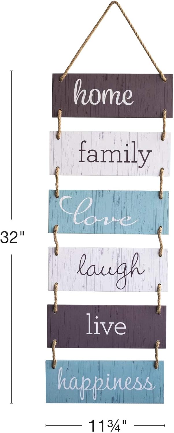 EXCELLO GLOBAL PRODUCTS Large Hanging Wall Sign: Rustic Wooden Decor (Home, Family, Love, Laugh, Live, Happiness) Hanging Wood Wall Decoration (11.75" x 32")