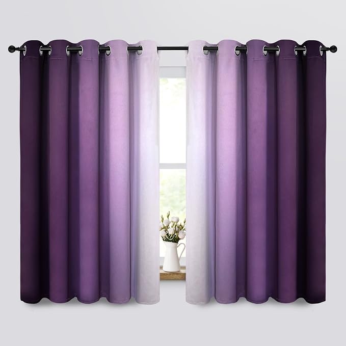 Yakamok Ombre Curtains Purple and Greyish White for Living Room,70Wx63L | Room Darkening Curtains 63,Thermal Insulated Gradient Color Drape,Light Blocking Grommet Window Curtains for Bedroom,2 Panels