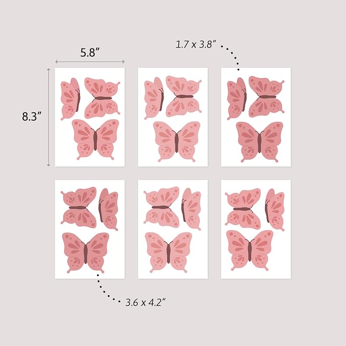 Teddylabels - Pink Butterflies - Easy-to-Apply & Removable Wall Stickers: Transform Your Toddlers Bedroom with Durable, Vibrant Peel-and-Stick Wall Decor – Stickers for Kids