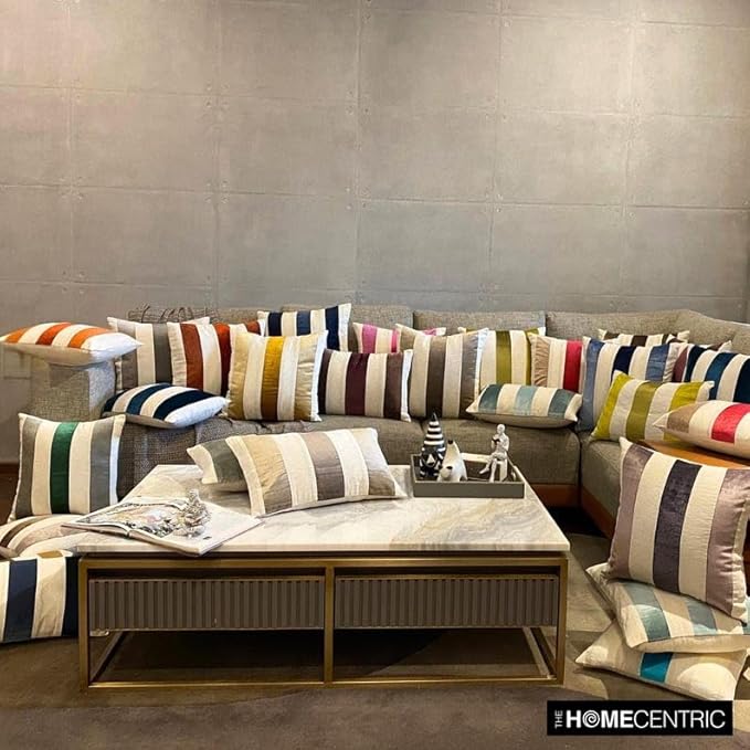 The HomeCentric Striped Decorative Throw Pillow Covers 26" x 26" | Modern Velvet Cushion Cover | Patchwork Aubergine Pillowcases for Couch, Sofa, Bed, or Living Room - Velvet Band Aubergine