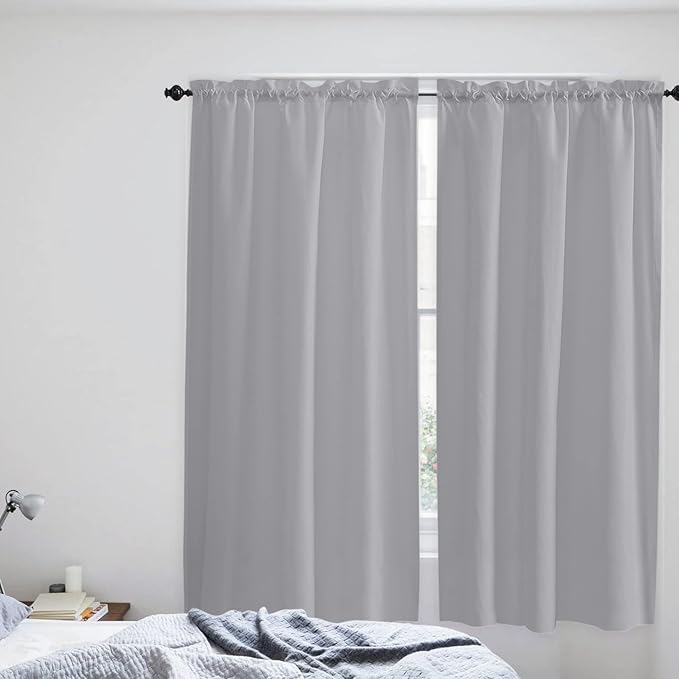 72 Inch Long Tier Curtains for Kitchen, Solid Color Gray Bathroom Window Curtains Rod Pocket Short Curtains Window Treatment Tiers for Living Room Farmhouse 2 Panels
