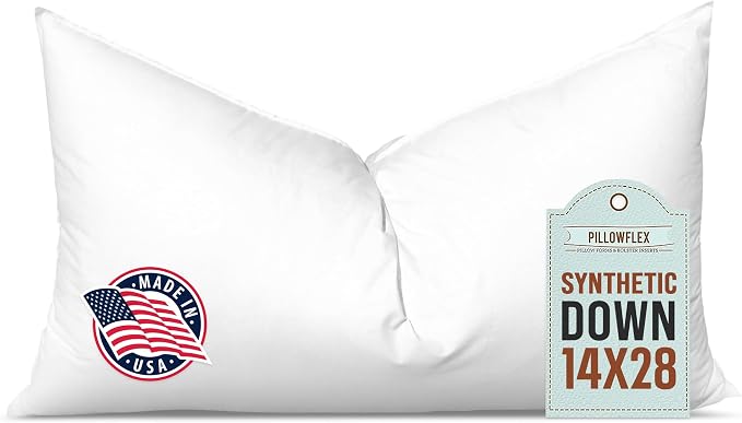 Pillowflex Synthetic Down Pillow Insert - 14x28 Down Alternative Pillow, Ultra Soft, Large Rectangle Body Sleeping Pillow, Lumbar, Long, Back - 1 Decorative Pillow Form
