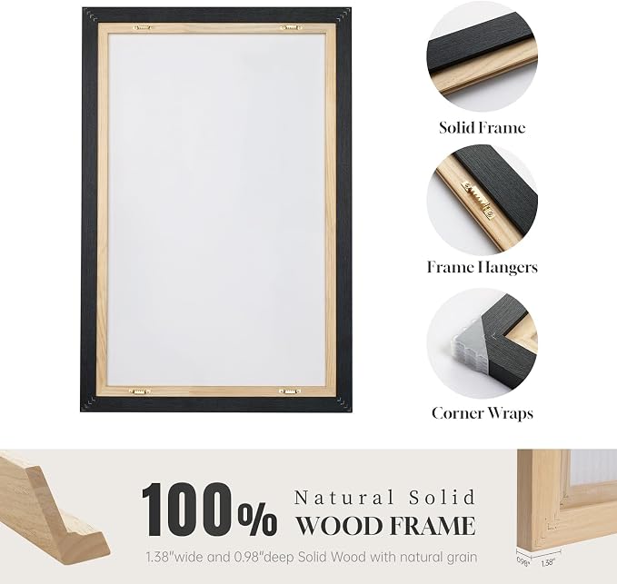 Large Framed Black and White Abstract Wall Art for Living Room, 2 Piece Modern Canvas Prints Wall Paintings Artwork for Walls, Minimalist Black Lines Pictures for Hallway Office Wall Decor 24x36 In