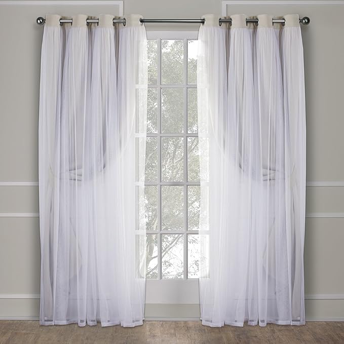 TOWN & COUNTRY LUXE Talia Double Layer Indoor Curtains, Sheer and Room Darkening Blackout, Grommet Top, Energy Efficient, 2-Pack Set, 52"x96", Sand