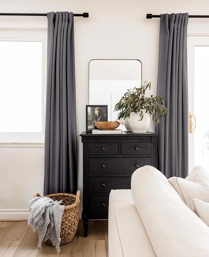INOVADAY 100% Blackout Curtains 96 Inches Length 2 Panels Set, Back Tab/Rod Pocket Linen Black Out Curtains for Bedroom, Thermal Insulated Window Drapes - Dark Grey, W50 X L96