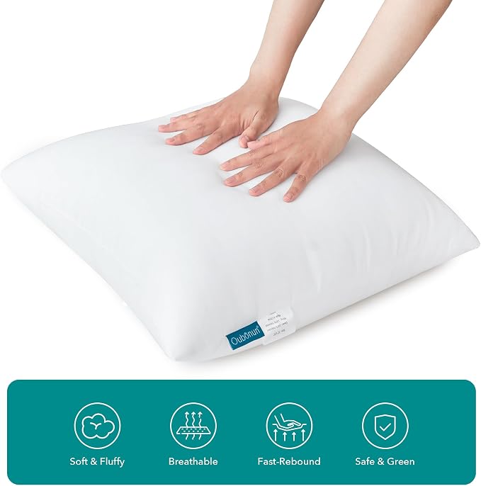 Oubonun 12 x 20 Throw Pillow Inserts - Soft, Plush & Decorative Down Alternative Pillows for Couch Sofa Bed, Machine Washable - White, Pack of 2