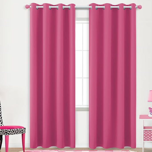 KOUFALL Hot Pink Curtans 96 Inches Long for Girls Bedroom,Black Out Thermal Insulated Sun Light Blocking Window Curtains for Teen Room Decor