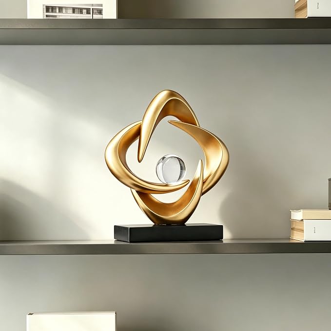 AWNR Gold Abstract Sculpture House Decor Aesthetic - Home Décor Accents for Nightstand, Shelves, Dining Room, Entryway Table, Office, Desk Accessories (Gold C)