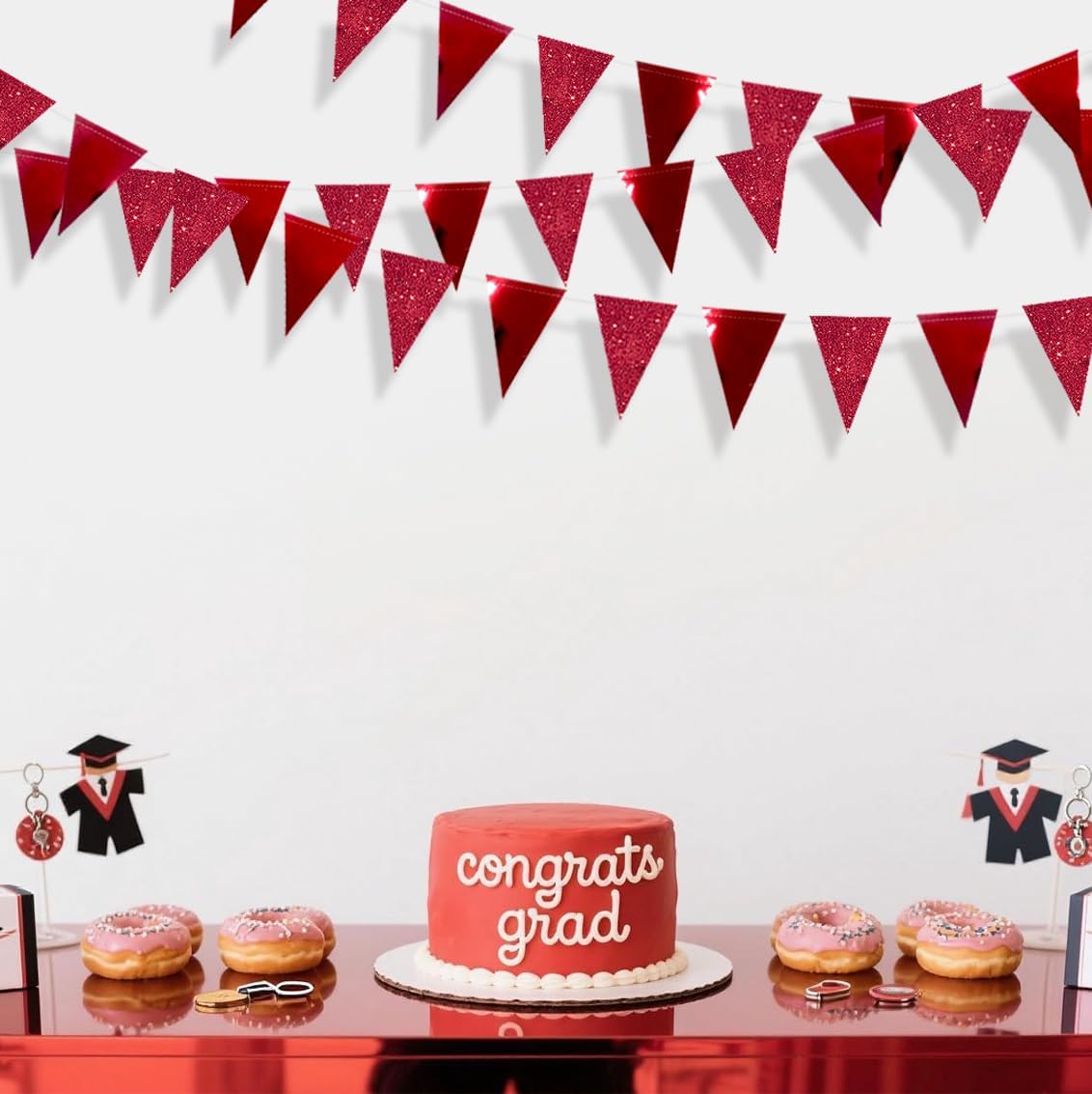 30Ft Red Party Decorations Glitter Metallic Paper Triangle Banner Flag Pennant Bunting for Graduation Wedding Engagement Anniversary Bachelorette Birthday Bridal Shower Valentines Hen Party Supplies