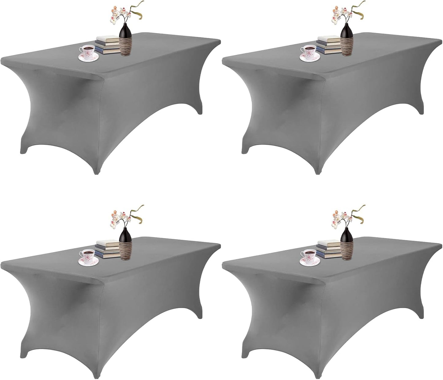 4Pack Spandex Waterproof Table Covers 8ft，Spandex 8ft Waterproof Table Cover for Party,Wedding, Banquet, and Events(Gary)