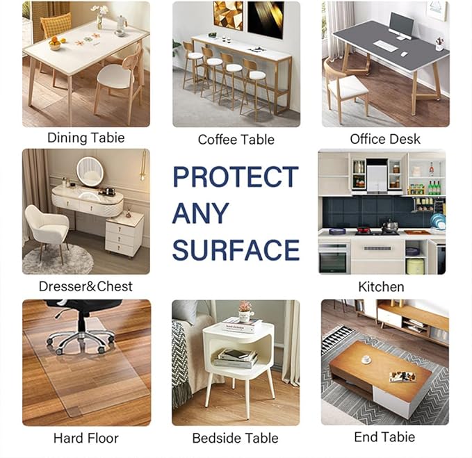 Kasepie PVC Clear Table Cover Protector 40X72Inch, 1.5mm Thick Plastic Table Cover Rectangle,Clear Table Protector,Desk Protector Mat for Kitchen, Dresser, Writing Desk，Dining Room Table
