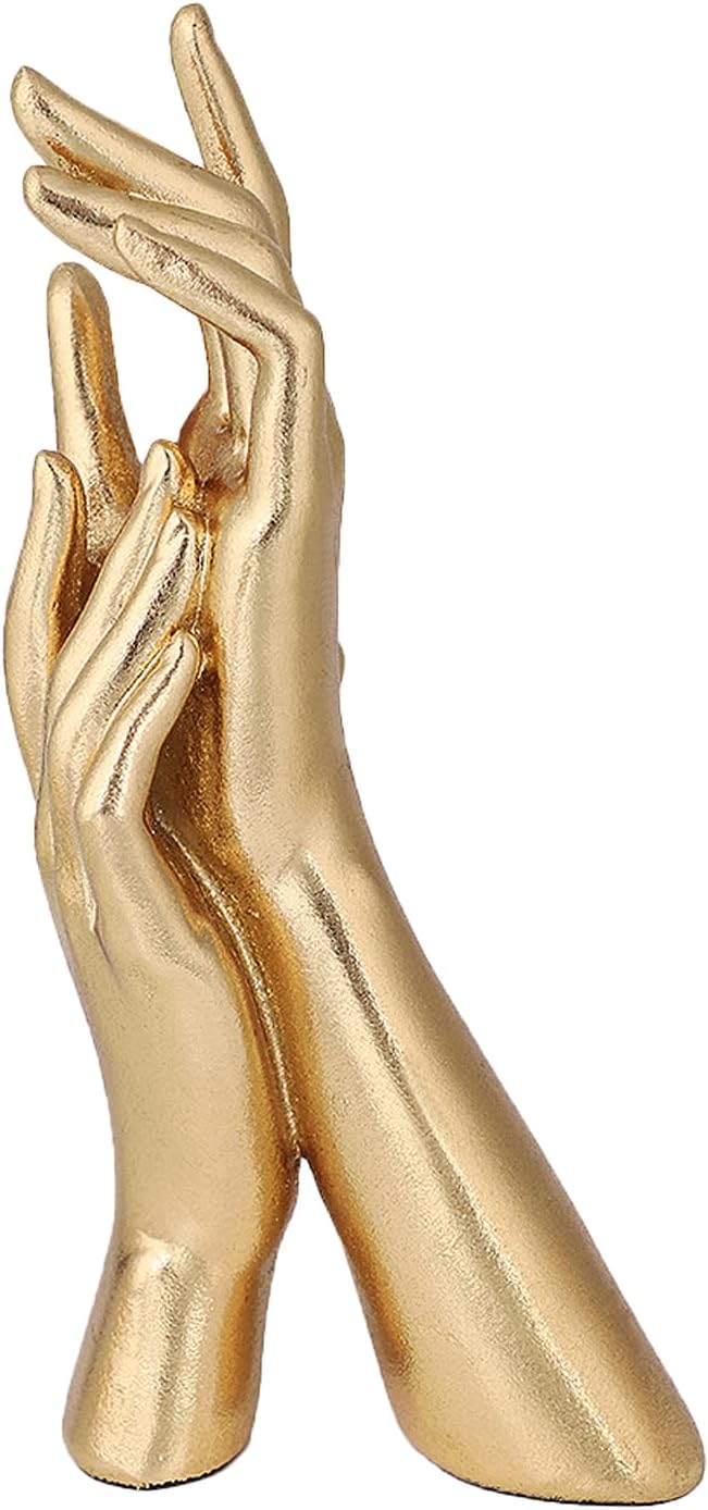 Golden Hands Sculpture Resin Statues Home Decor (Golden Hands) | Gold Hands Shelf Decor Electroplated Resin Statues Office Desktop Home Decor Bedroom Sculpture Indoor/Outdoor Ornament