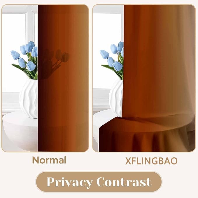 Burnt Orange Kitchen Curtains 2 Panels for Dining Room Abstract Rust Art Painting Curtain 39 inch Length Semi Sheer Rod Pocket Window Treatment Panel for Livingroom,27.5"x39"
