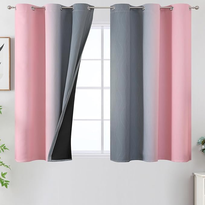 Estelar Textiler Pink and Grey Blackout Curtains 54 Inch Length, Light Blocking Gradient Drapes for Bedroom, Room Darkening Thermal Insulated Grommet Ombre Curtains for Bathroom,42Wx54L,2 Panels