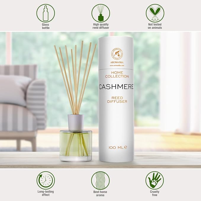 Reed Diffuser Cashmere 3.4 Fl Oz - Room Diffuser - Scented Diffusers with Bamboo Sticks - Home Fragrance - Air Freshener - Warm Scent - Fragrance for Living Room (Pack of 2)