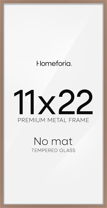 Homeforia 11x22 Mocha Newspaper Frame, High End Metal 11 x 22 Picture Frame without Mat, 22x11 Thin Mocha Poster Frames for Wall, 11by22 inches Display Photo Frames, Tempered Glass, Wall Kit, Set of 1