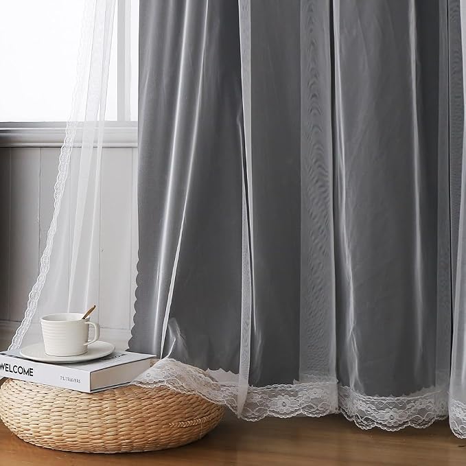 Black Blackout Curtains & Drapes 102 Inches Extra Long Sliding Glass Door | Cute Star Cutouts Double Layer Curtains White Sheer 2 Panels Girls Nursery Divider Room Darkening Window Treatments Cortinas
