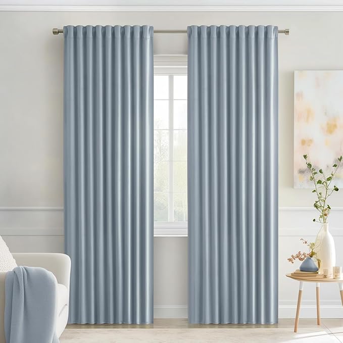 MIULEE Light Blue Back Tab Blackout Curtains 72 Inches Long 2 Panels Set for Living Room Bedroom Privacy, Rod Pocket/Pinch Pleat Thermal Insulated Room Darkening Pleated Light Blocking Drapes