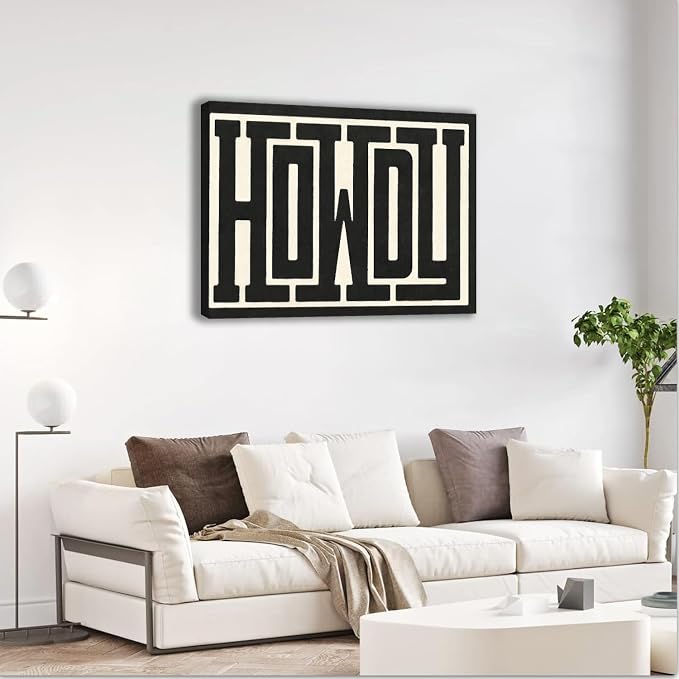 QIYFFBN Framed Funky Big Howdy Canvas Wall Art Western Modern Decor Black and White Southwestern Country Ranch Sign Picture Print Minimalism Trendy Farmhouse Living Room Poster Art(12x16in Framed)