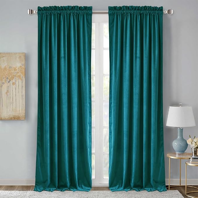 StangH Teal Peacock Room Darkening Curtains 96 inches, 2 Panels | 300GSM Soft Heavy Velvet, Privacy&UV Protection, Thermal Insulated, Soundproof, Bedroom, Living Room, Office