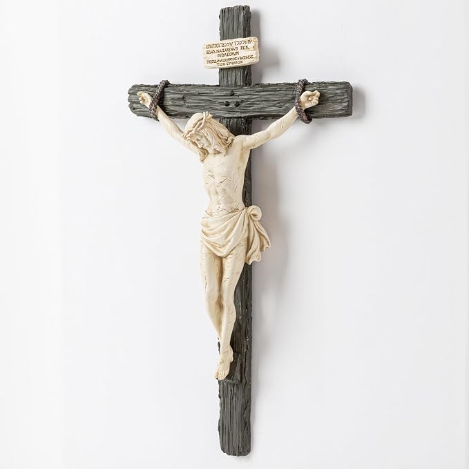 DevotedWalls 10" H Catholic Realistic Crucifix for Wall,Realistic Jesus Chirst Cross for Church,Chapels and Home Table,Altar Cross,Domestic Altar,Catholic Gift, Religious Gift,Lifelike Crucifixion Christ Wound for Meditation (Black and White)