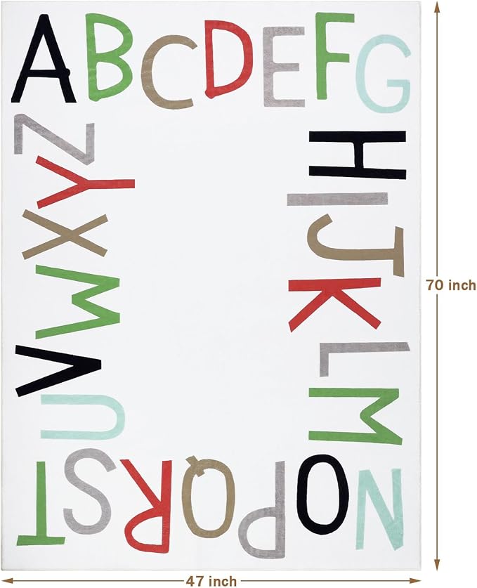 Topotdor Rainbow Kids Play Rug Alphabet Nursery Area Rug Extra Large Soft Crawling Play Mat for Children Toddlers Bedroom (47x70 inch,Multi Color)