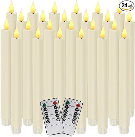24-Pack Flameless Taper Candles, 9.25 Inch Battery Operated LED Candlesticks with Remote & Timer - Realistic Flickering Flame, Warm Ivory, Safe Smokeless for Wedding Christmas Church Party Home Decor