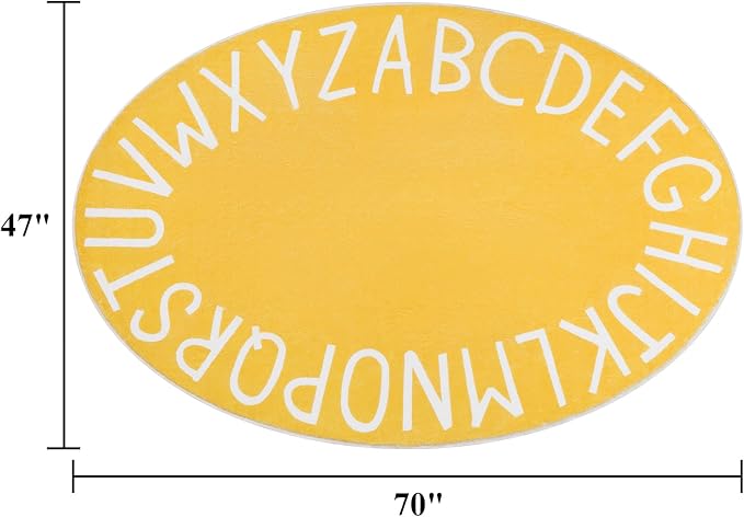 Topotdor Oval Kids Play Rug Alphabet Nursery Area Rug Extra Large Soft Crawling Play Mat for Children Toddlers Bedroom (47x70 inch, Yellow)