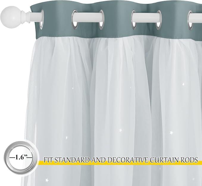 NICETOWN Nursery Curtains for Boys Bedroom Kids Baby Room Decor Cute Double Layer Star Cutout Curtains Room Darkening Window Curtains for Nursery (Stormy Sea, 52W x 84L,2 Panels)