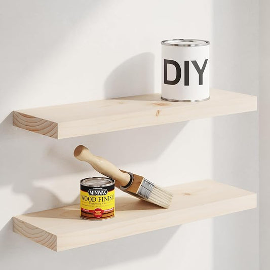 Homeforia 20 inch Wood Floating Shelves, High End Solid Natural Wood 20inch Floating Shelf for Wall Mounted, Unfinished Wooden 20in Floating Shelves, Heavy Duty Bracket, 20 X 6.5 X 1.75 inch, Set of 3