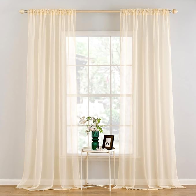 MIULEE 2 Panels Solid Color Sheer Window Curtains Elegant Window Voile Panels/Drapes/Treatment for Bedroom Living Room (54 X 120 Inches Cream Beige)