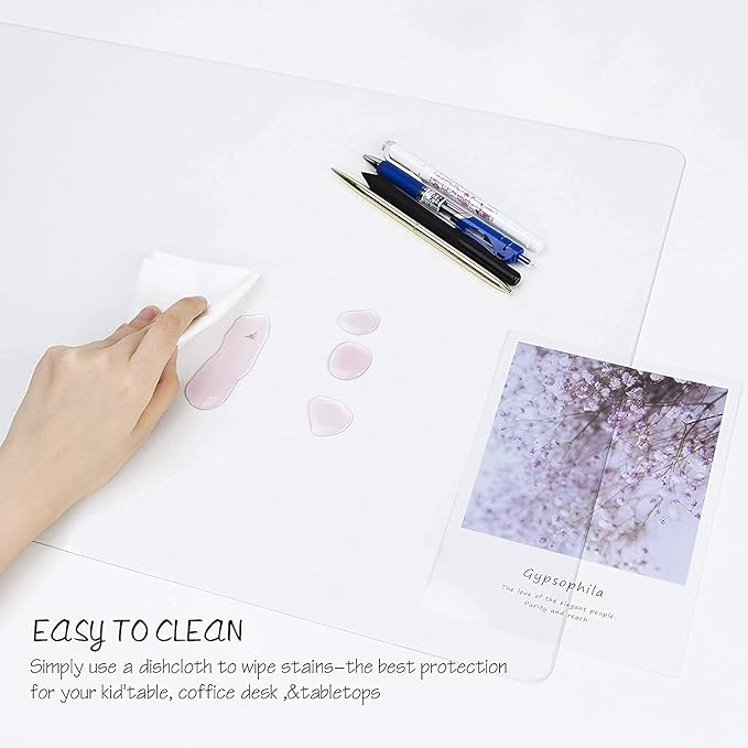 Oterri Clear Writing Desk Pad, 14’’x30” Heat Resistant Waterproof PVC Round Edge Durable Desk Protect Mat, Anti-Static Writing Mat Table Protector