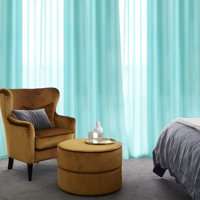 MIULEE 2 Turquoise Semi Sheer Window Curtains Elegant Grommet Top Voile Panels/Drapes/Treatment Aqua Blue Linen Textured for Bedroom Living Room (54X96 Inches)
