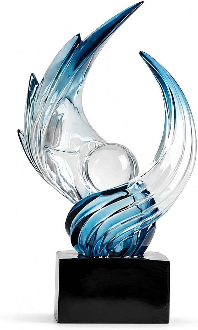 AWNR Gold Abstract Sculpture House Decor Aesthetic - Home Décor Accents for Nightstand, Shelves, Dining Room, Entryway Table, Office, Desk Accessories (Transparent Blue B)