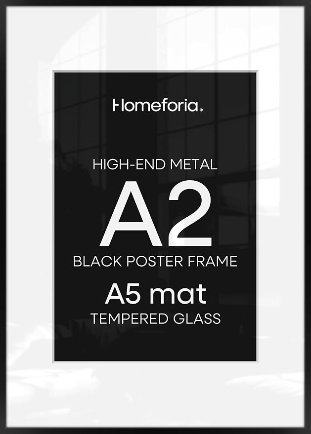 Homeoforia A2 Picture Frame Black, High End Metal 16.5 x 23.5 inch Poster Frames with Mat 11.7 x 16.5 for Photo, A2 Size Frame Matted to A3 Print, 16.5 by 23.4 Hanging Frames, Tempered Glass, Set of 3