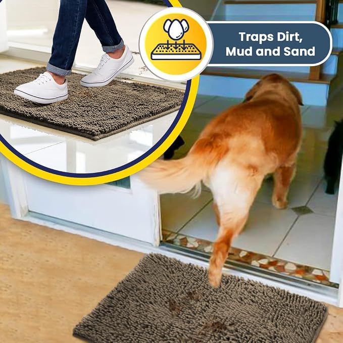 Muddy Mat® | Super Water Absorbent Door Mat Indoor, Microfiber Quick Dry Chenille Entryway Rug, Slip Resistant Front Door Mat, Indoor Mats for Entryway, Machine Washable Pet Rug, Taupe 5ft x 7ft