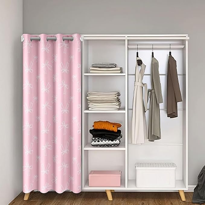 Feelyou Girl Pink Bowknot Door Curtain for Doorway Privacy Ribbon Bow Striped Closet Door Cover Curtain for Bedroom Living Room Princess Theme Room Blackout Curtain Window Treatments 1 Panel, 59"x80"