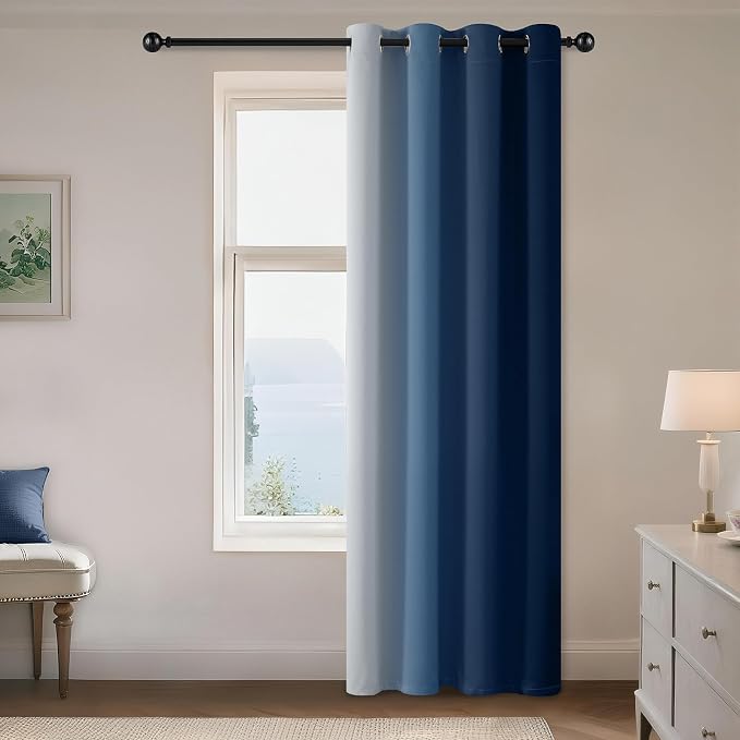 Yakamok Greyish White to Blue Ombre Curtain for Bedroom 84 Inch,1 Panel | Light Blocking Thermal Insulated Window Drape,Curtain for Living Room,Room Darkening Grommet Gradient Curtain 52Wx84L