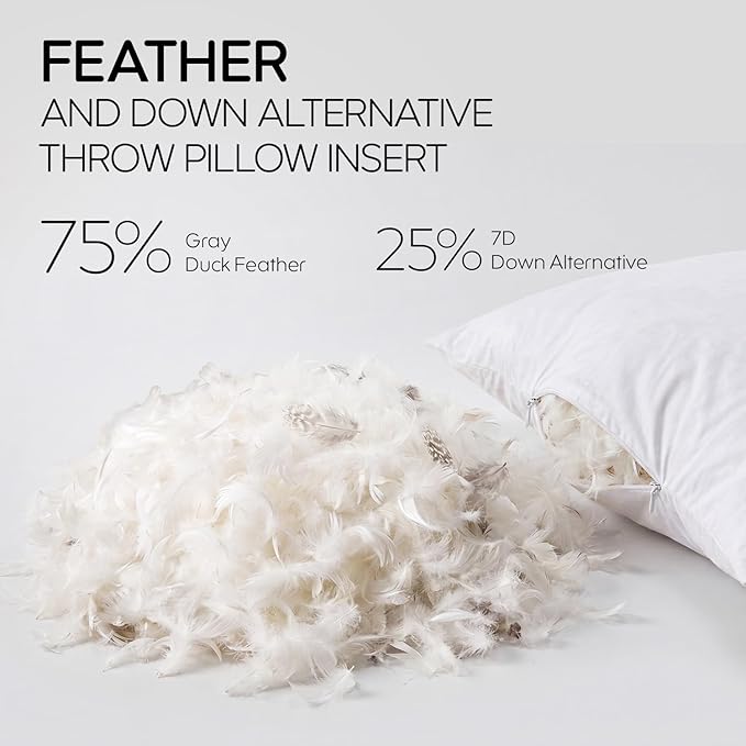 16x26 Feather Lumbar Pillow Inserts, Decorative Throw Pillow Inserts for Covers, Fuller Fit with Soft Support for Bed and Couch, Set of 2